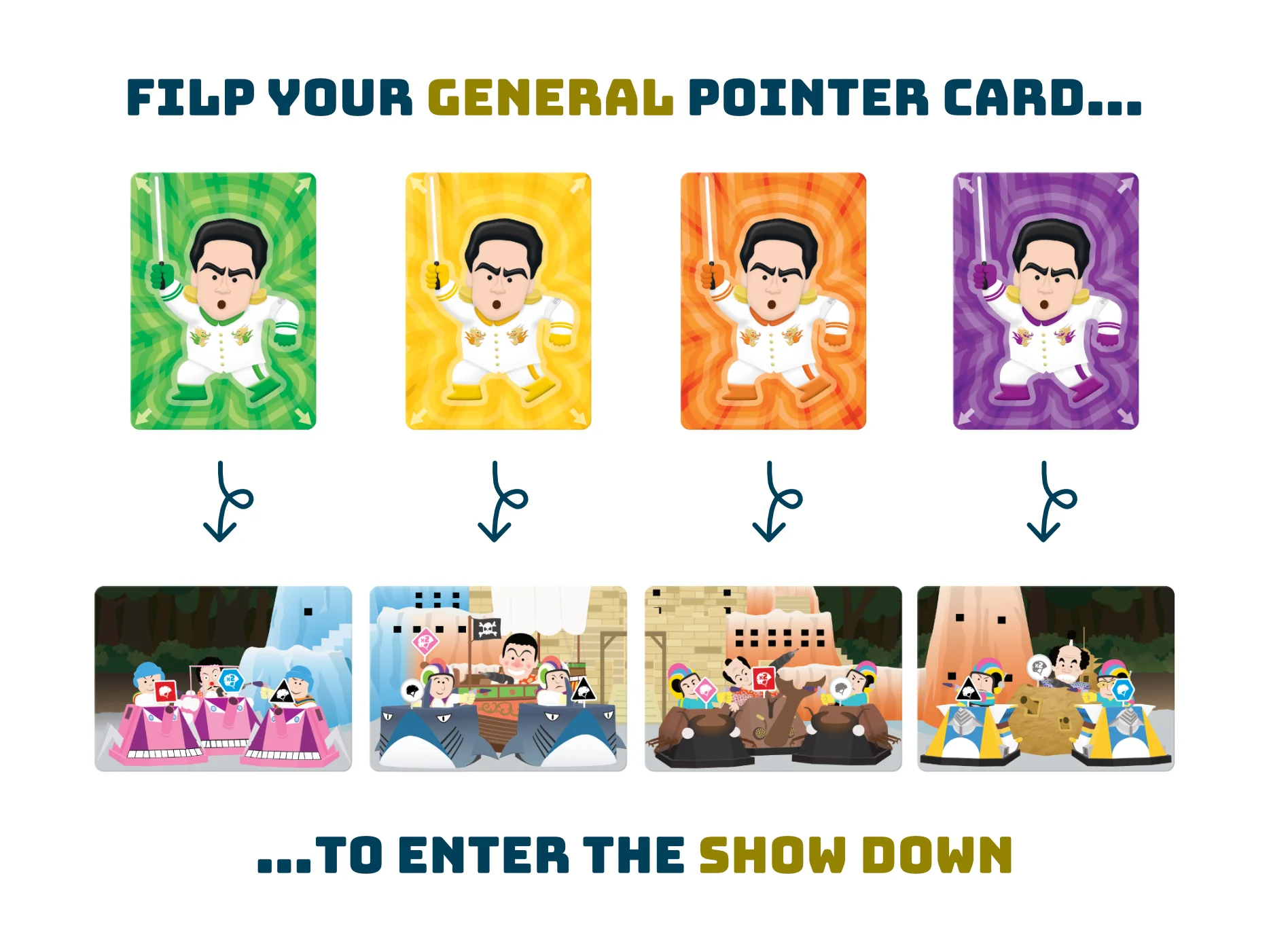 Flip your General pointer card to enter the Show Down